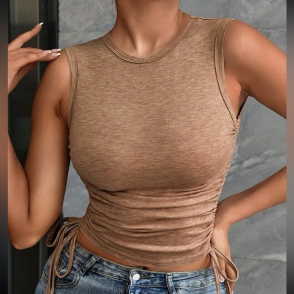 SHEIN Tops - LIGHTLY WORN! SHEIN WOMEN’S SIDE DRAWSTRING APRICOT CROP FIT TANK TOP